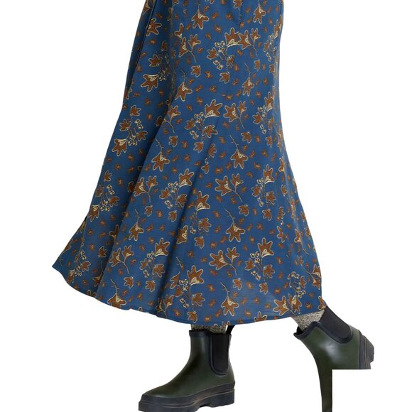 Toad&Co Manzana Paneled Midi Skirt Midnight Leaf Print Organic Cotton Size L - Picture 6 of 12